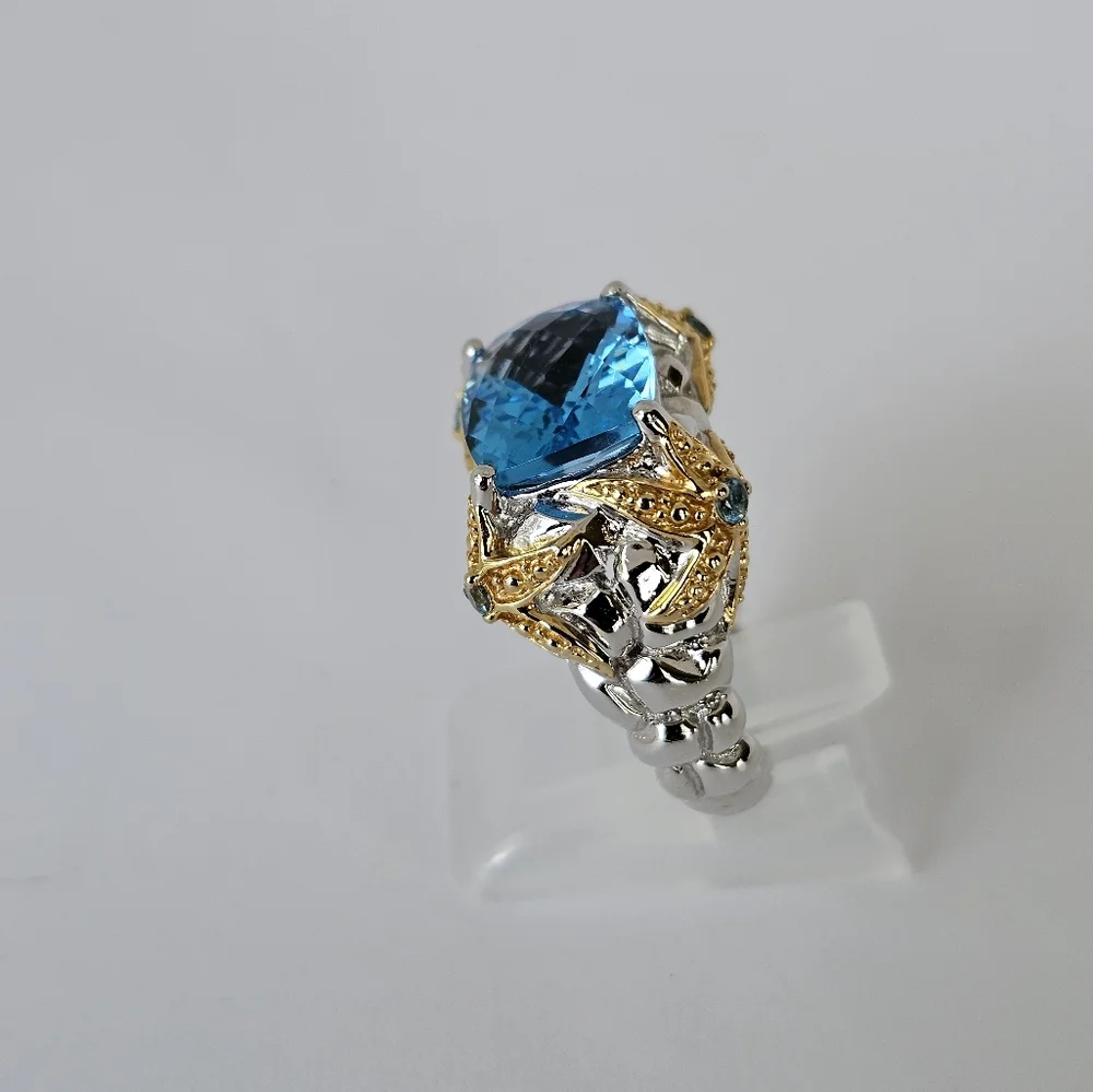 Genuine Victoria Wieck Blue Topaz Ring 14K Sterling Silver Size 6.5! - Picture 9 of 9